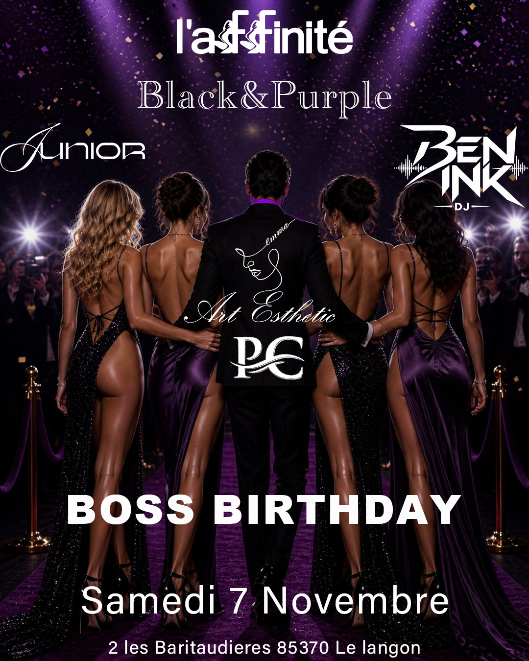 Birthday du Boss – Black&Purple – Les plaisirs charnels – Dj Ben – Show Lesbien – Art Esthetic. ( Tarif exceptionnel )