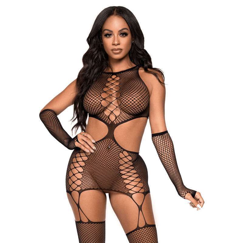 LEG AVENUE – ROBE JARRATIÈRE AVEC GANTS TAILLE UNIQUE