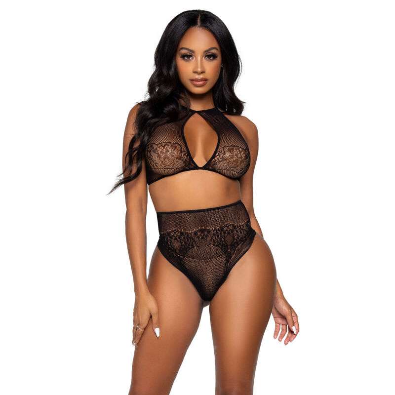 LEG AVENUE – ENSEMBLE DEUX PIÈCES HALTER CROP TOP  THONG CULOTTE TAILLE UNIQUE