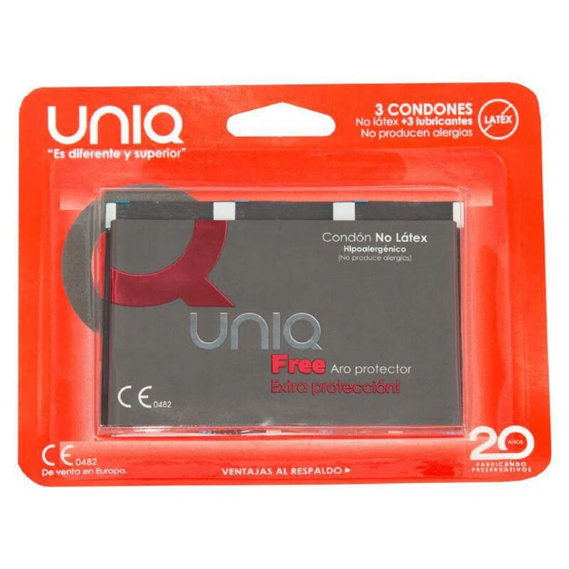 UNIQ – FREE PRÉSERVATIFS SANS LATEX AVEC ANNEAU DE PROTECTION 3 UNITÉS