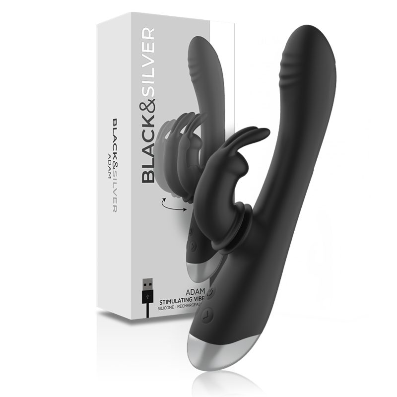 BLACKSILVER – DJ. STIMULATEUR DE LAPIN RECHARGEABLE EN SILICONE ADAM NOIR