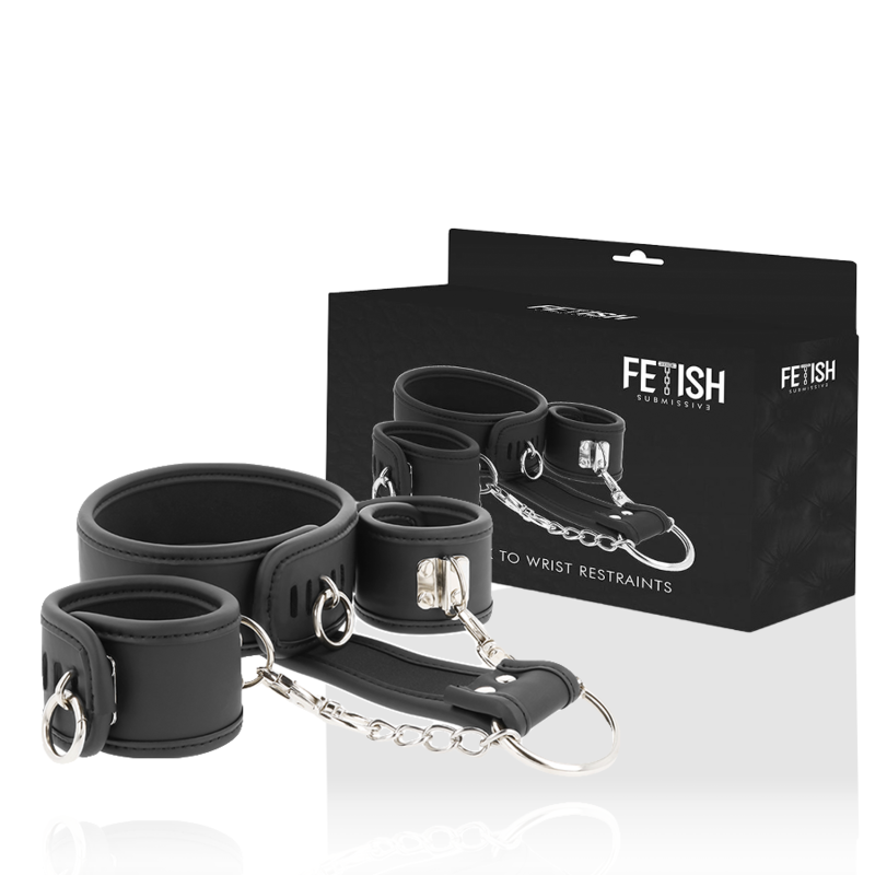 FETISH SUBMISSIVE – COLLIER ET MENOTTES EN CUIR VÉGAN AVEC DOUBLURE EN NOPRÈNE