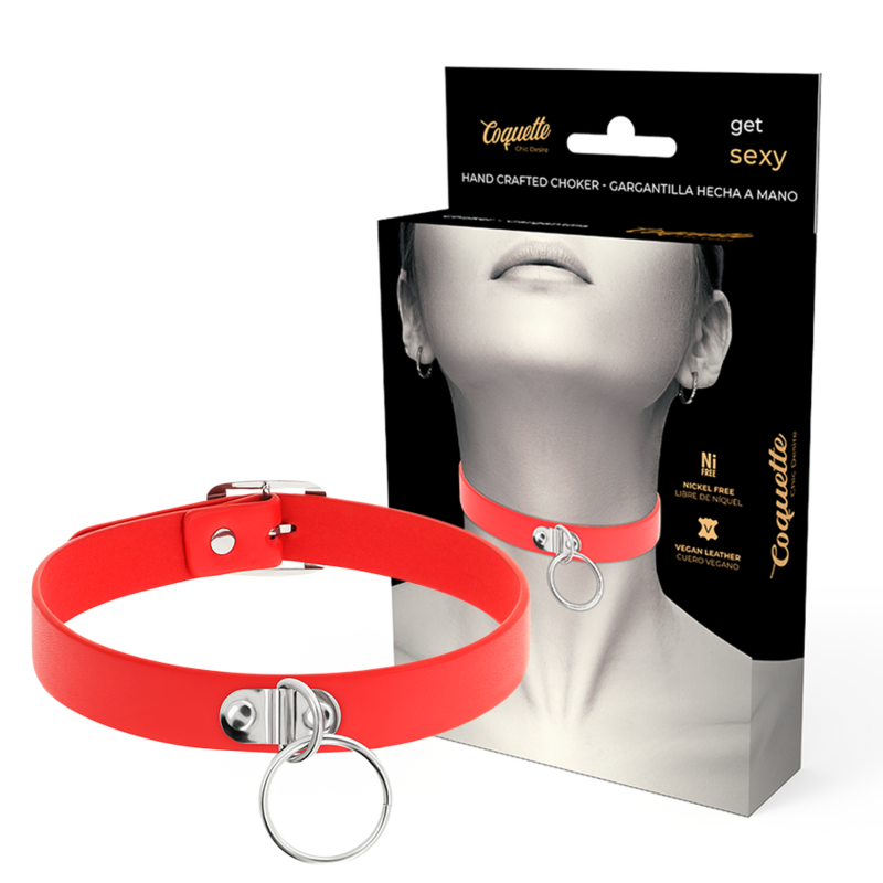 COQUETTE CHIC DESIRE – COLLIER CUIR VEGAN ROUGE FEMME ACCESSOIRE FÉTICHE