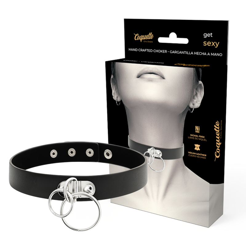 COQUETTE CHIC DESIRE – RAS DE COU DOUBLE ANNEAU EN CUIR VÉGAN
