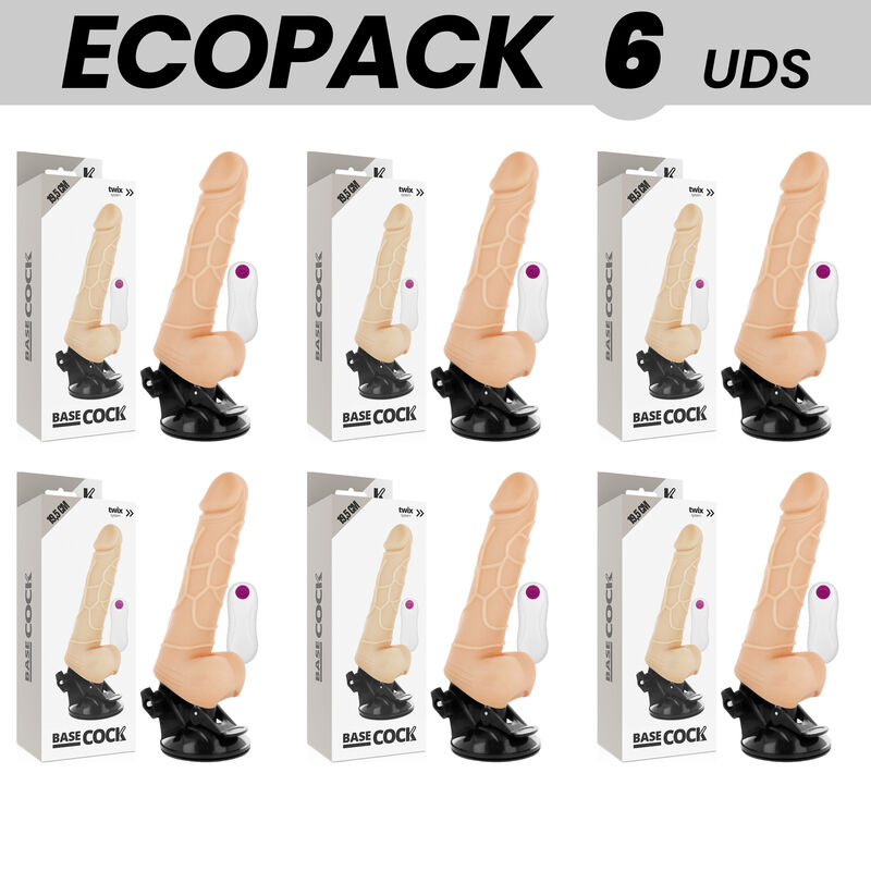 ECOPACK 6 UNITÉS – BASECOCK VIBRATEUR RÉALISTE TÉLÉCOMMANDE NATUREL AVEC TESTICULES19.5 CM -O- 4 CM