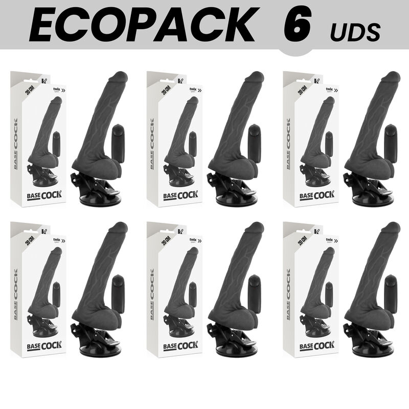 ECOPACK 6 UNITÉS – BASECOCK VIBRATEUR RÉALISTE NOIR TÉLÉCOMMANDE AVEC TESTICULES 20 CM -O- 4 CM