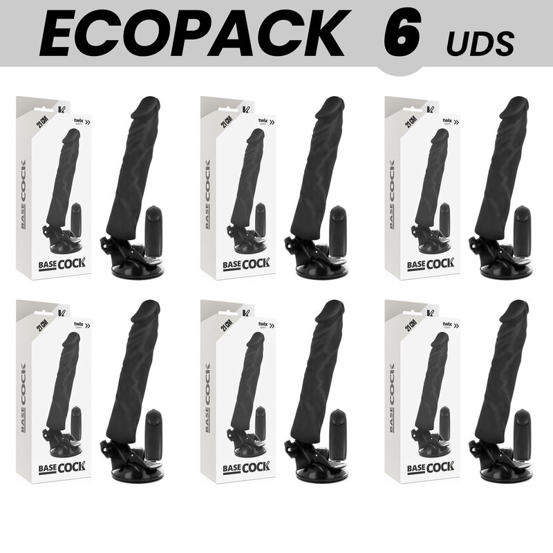 ECOPACK 6 UNITÉS – BASECOCK VIBRATEUR RÉALISTE TÉLÉCOMMANDE NOIR 21 CM -O- 4 CM