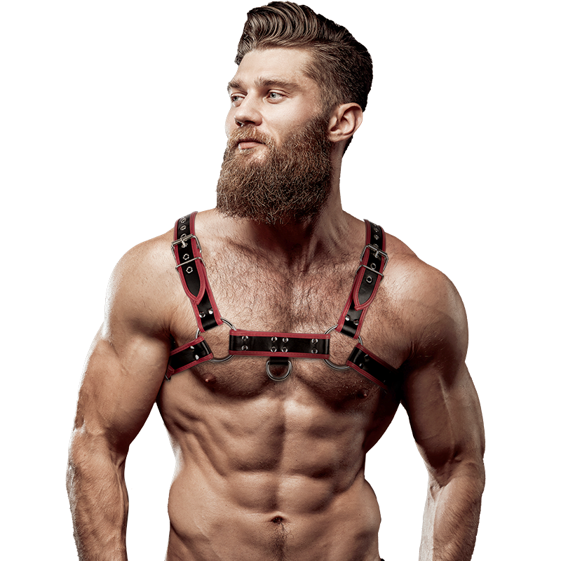 FETISH SUBMISSIVE ATTITUDE – HARNAIS DE POITRINE EN ÉCO-CUIR POUR HOMME NOIR/ROUGE
