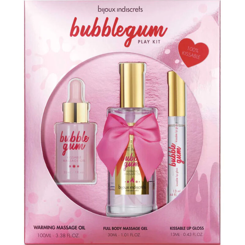 BIJOUX – INDISCRETS KIT DE JEU BUBBLEGUM AVEC HUILE, GEL ET BRILLANT LÈVRES