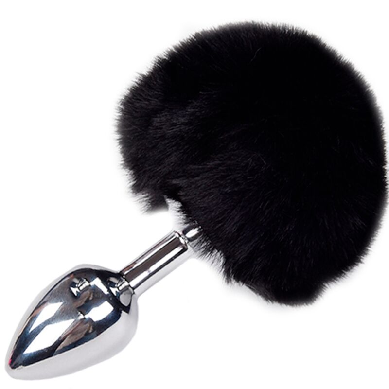 ALIVE – PLUG DE PLAISIR ANAL LISSE MÉTAL FLUFFY NOIR TAILLE S