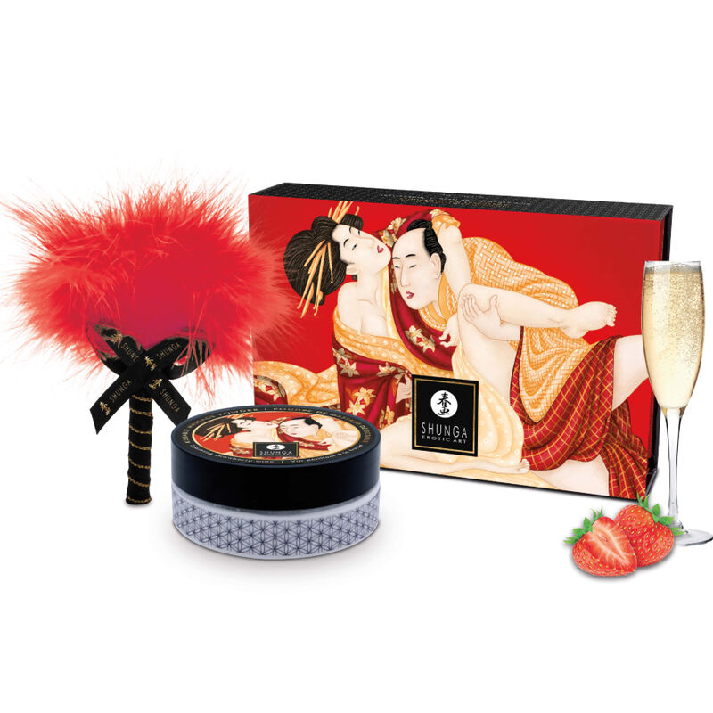 SHUNGA – KIT DE POUDRE DE MASSAGE COMESTIBLE À LA FRAISE