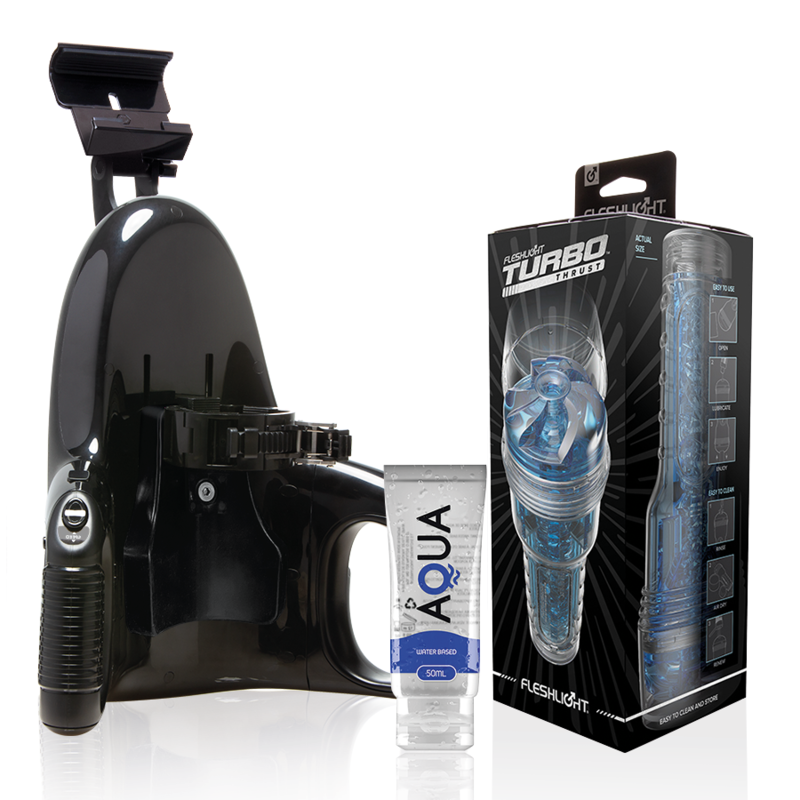 FLESHLIGHT – TURBO THRUST BLUE ICE + LANCEMENT UNIVERSEL + LUBRIFIANT QUALITÉ AQUA 50 ML
