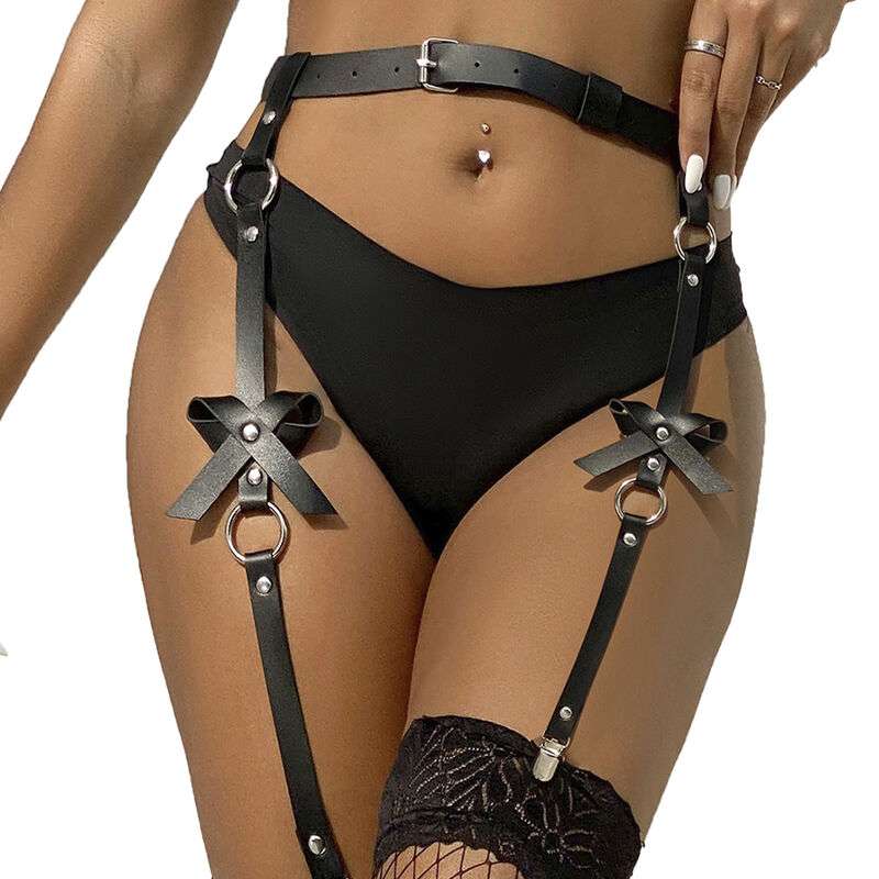 SUBBLIME – HARNAIS DE JAMBE CHAÎNE CUIR NOIR TAILLE UNIQUE