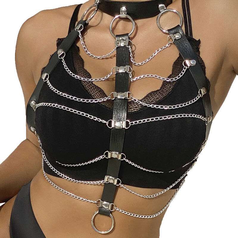 SUBBLIME – HARNAIS POITRINE CHAÎNE S EN CUIR NOIR TAILLE UNIQUE