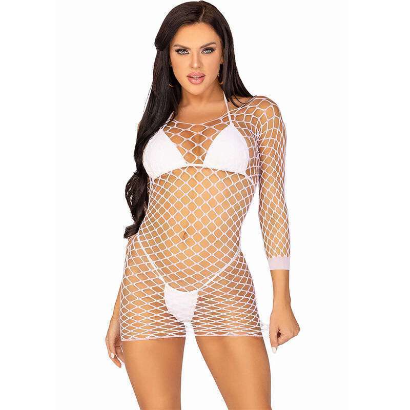LEG AVENUE – VESTIDO DE REJILLA MANGA LARGA BLANCO TALLA ÚNICA