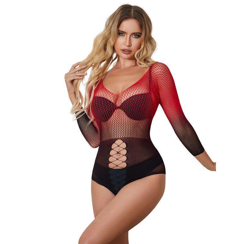 SUBBLIME – 952259 ROBE RÉSILLE ÉLASTIQUE MANCHES LONGUES DÉGRADÉ ROUGE ET NOIR TAILLE UNIQUE