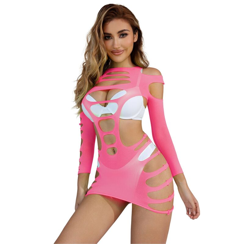 SUBBLIME – 952273 ROBE RÉSILLE ÉLASTIQUE MANCHES LONGUES ROSE TAILLE UNIQUE