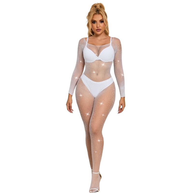 SUBBLIME – 952396 BODYSTOCKING RESILLE AVEC LOSANGES MANCHES LONGUES BLANC TAILLE UNIQUE
