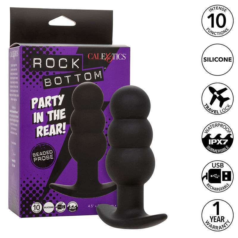 CALEXOTICS – ROCK BOTTOM PLUG ANAL PERLÉ 10 VIBRATIONS SILICONE NOIR