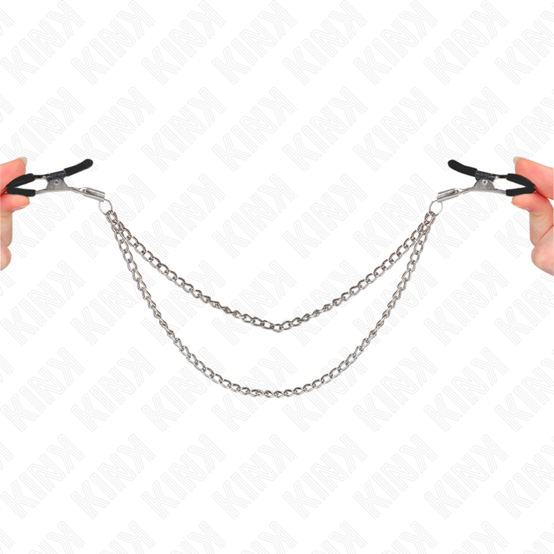 KINK – PINCES À TETEAUX AVEC 2 CHAÎNES ÉPAISSES ARGENT 20/23 CM