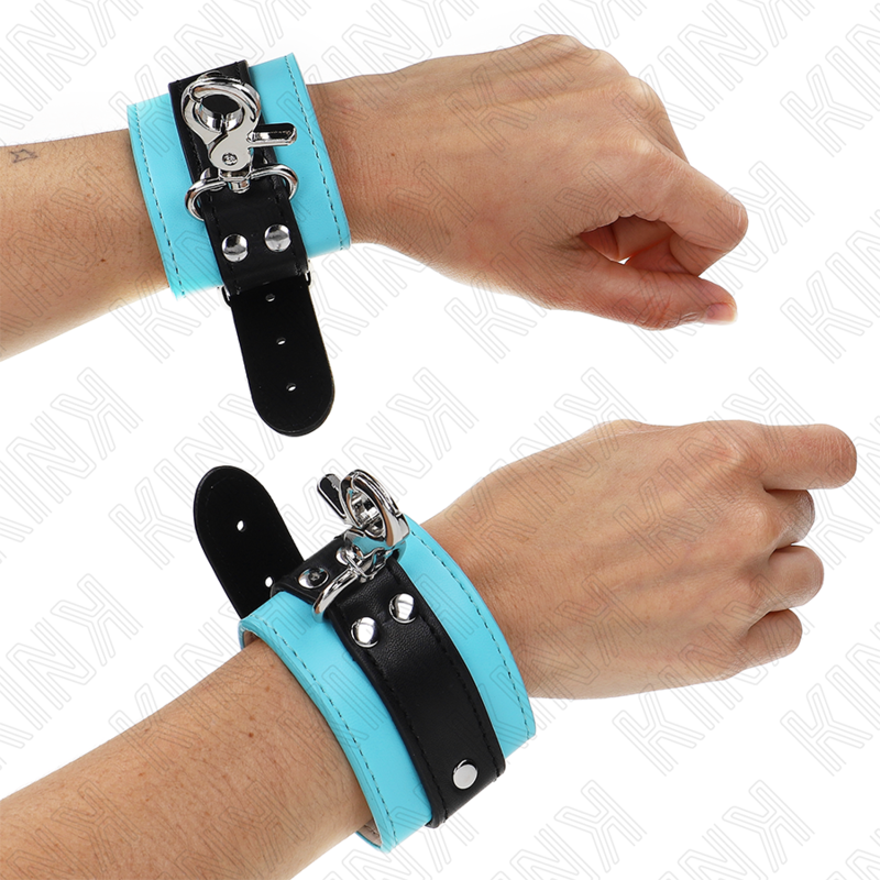 KINK – APPUI-POIGNETS VERROUILLABLES PREMIUM NOIR / BLEU RÉGLABLE 21-28 CM X 5,5 CM