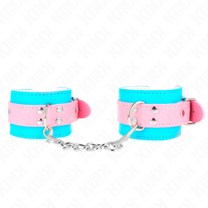 KINK – MIGNONS ATTENTES-POIGNETS BLEU/ROSE AJUSTABLES 16-28 CM X 5 CM