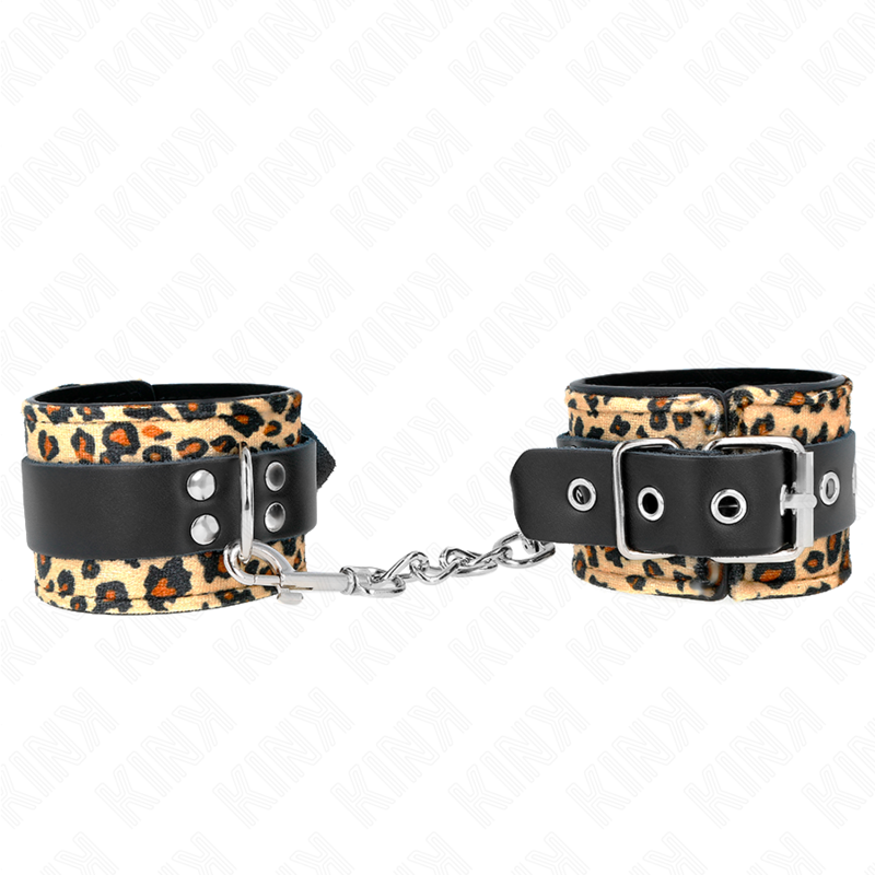 KINK – RETENUE-POIGNET EN CUIR VRAI LÉOPARD RÉGLABLE 18-29 CM X 5,5 CM