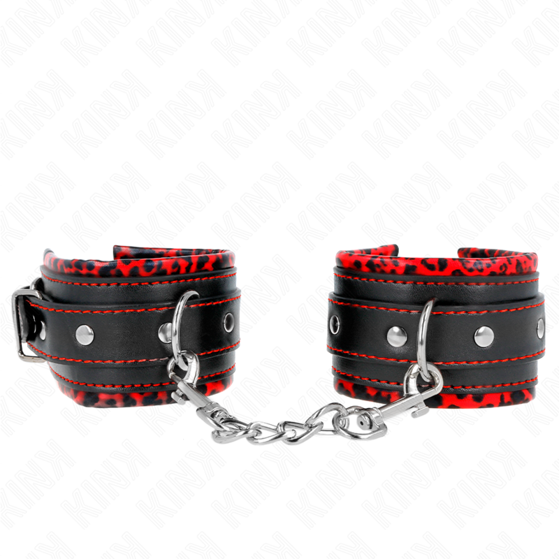 KINK – APPUI-POIGNETS DOUBLÉS DE FOURRURE ROUGE / NOIR RÉGLABLE 17-29 CM X 6 CM