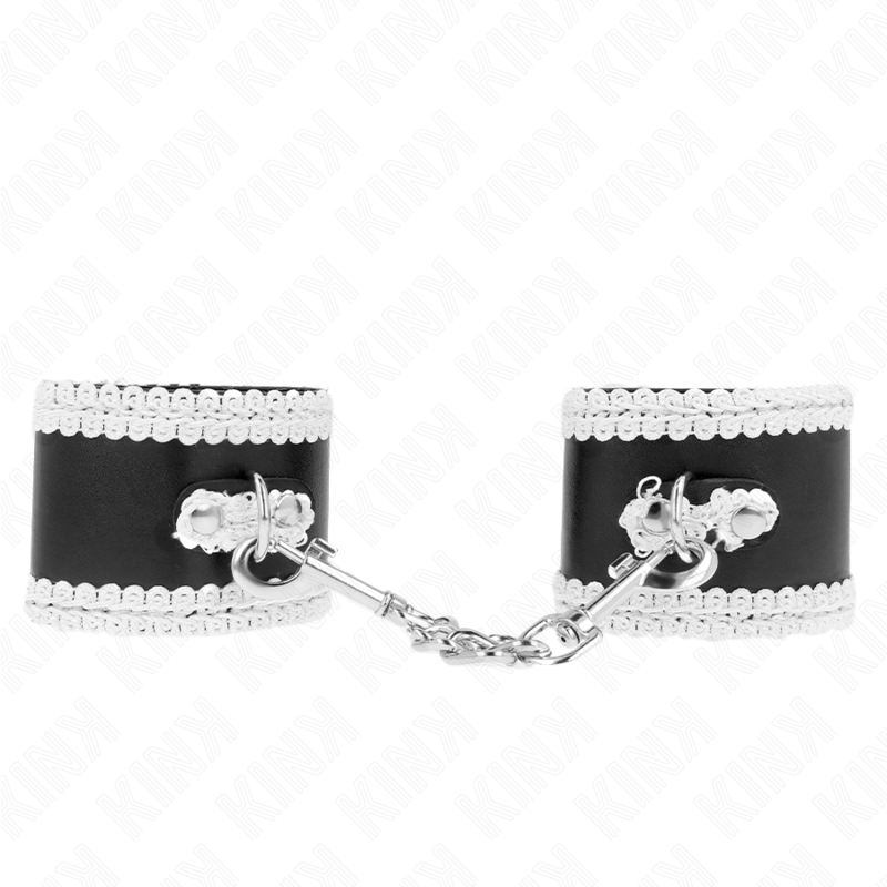 KINK – APPUI-POIGNETS NOIR AVEC DENTELLE DÉCORÉE BLANCHE RÉGLABLE 20-23 CM X 5,5 CM