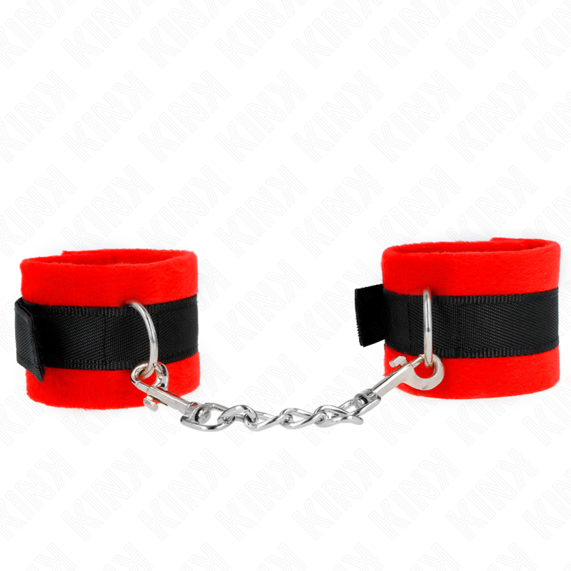 KINK – MANCHETTES DÉBUTANT EN FOURRURE NOIR-ROUGE 30 X 7 CM
