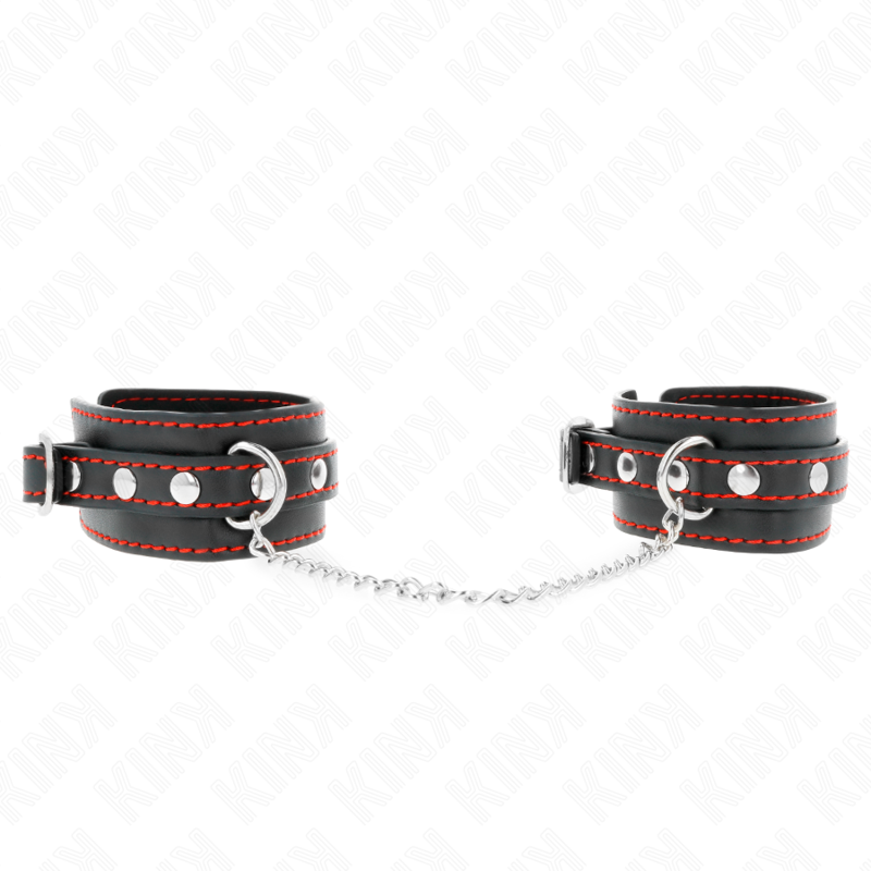 KINK – PETITES RETENUES-POIGNETS NOIRES AVEC DOUBLURE ROUGE RÉGLABLE 14-24 CM X 3,5 CM