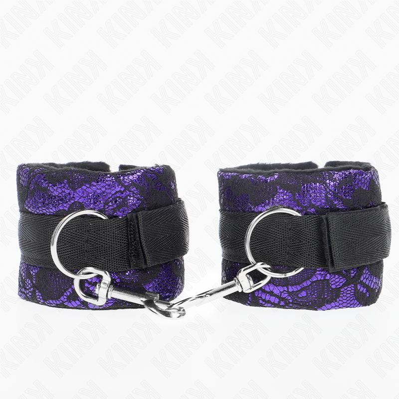 KINK – ATTENTES-POIGNETS COURTES EN DENTELLE DE VELOURS ET RELIURE EN NYLON VIOLET / NOIR 23 X 6,5 CM