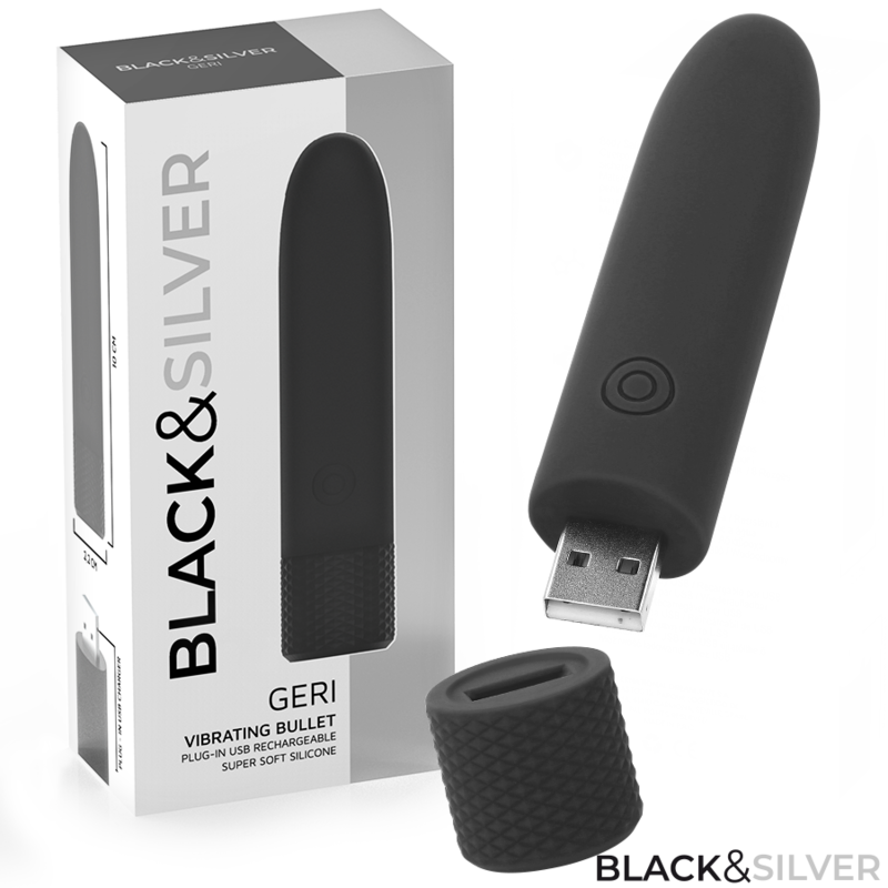 BLACK  SILVER – GERI BULLET VIBRANT RECHARGEABLE USB 8 VIBRATIONS NOIR 10 X 2,2 CM