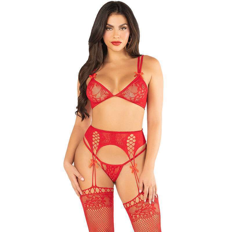 LEG AVENUE – SOUTIEN-GORGE + STRING + BAS ROUGE TAILLE UNIQUE