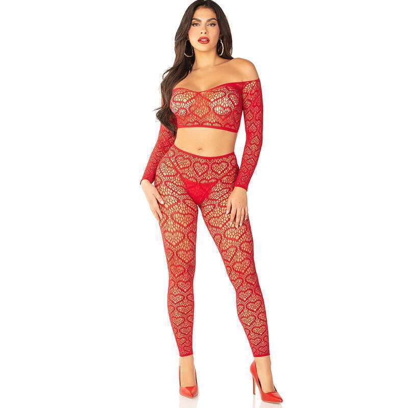 LEG AVENUE – CROP TOP + BAS ROUGE TAILLE UNIQUE