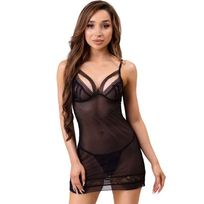 LIVCO CORSETTI FASHION – TIANA LC 20208 CHEMISE + STRING NOIR S/M