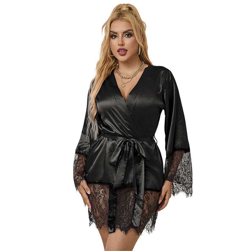 SUBBLIME – 953799 PYJAMA DENTELLE ÉLÉGANT + STRING NOIR S/M