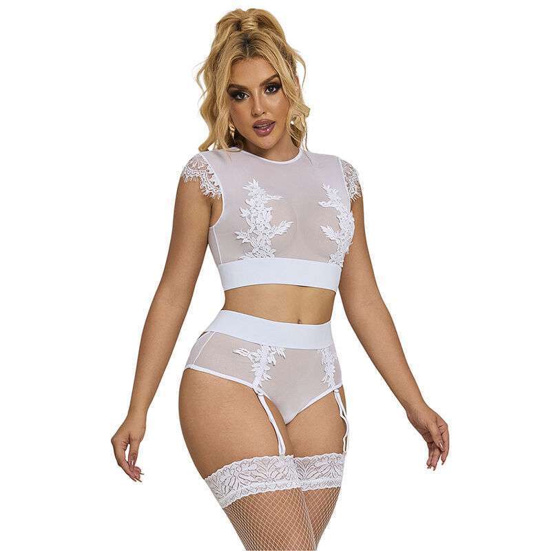 SUBBLIME – 954031 SOUTIEN-GORGE + CULOTTE AVEC PORTE-JARRETELLES BLANC S/M