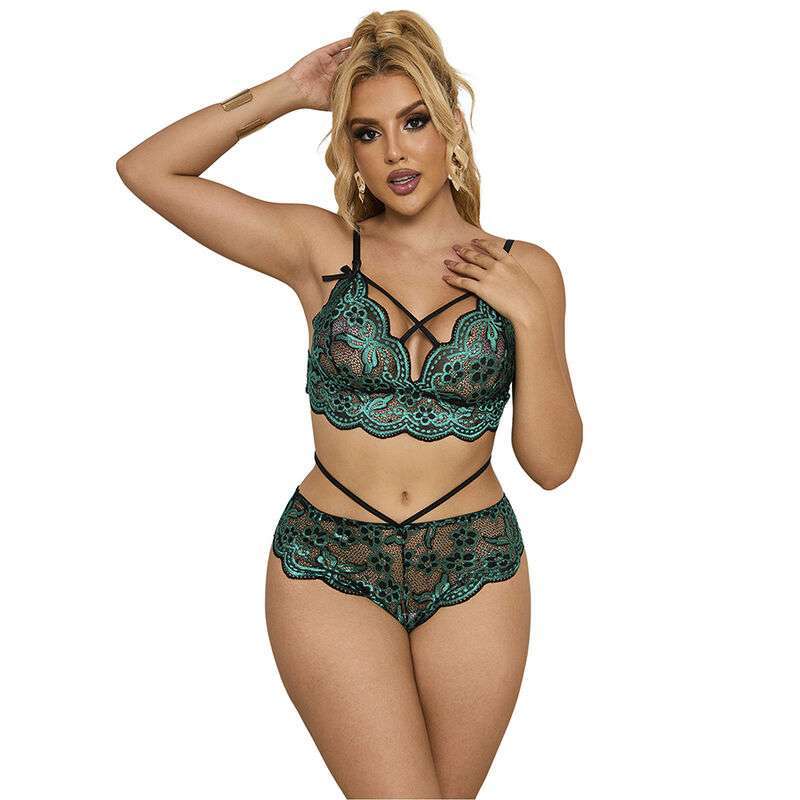 SUBBLIME – 954086 SOUTIEN-GORGE + CULOTTE DENTELLE VERT S/M