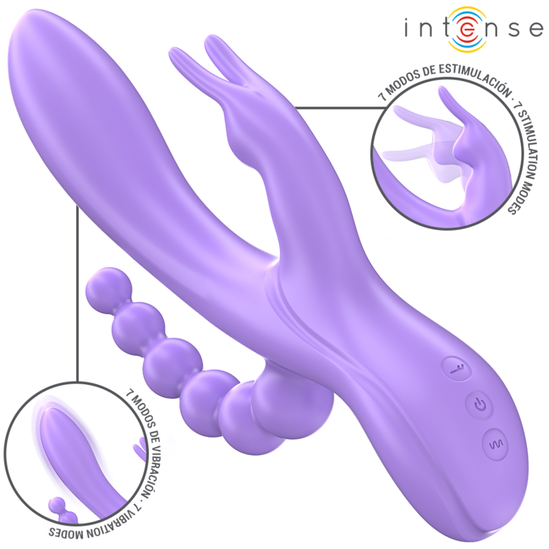 INTENSE – MIKO TRIPLE VIBRATEUR LAPIN  STIMULATEUR  ANAL 7 VIBRATIONS VIOLET