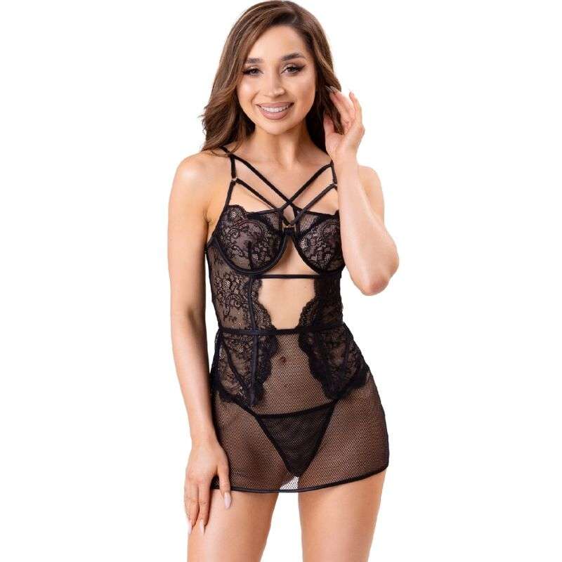 LIVCO CORSETTI FASHION – CIELO LC 20211 CAMISA + TANGA NEGRO S/M