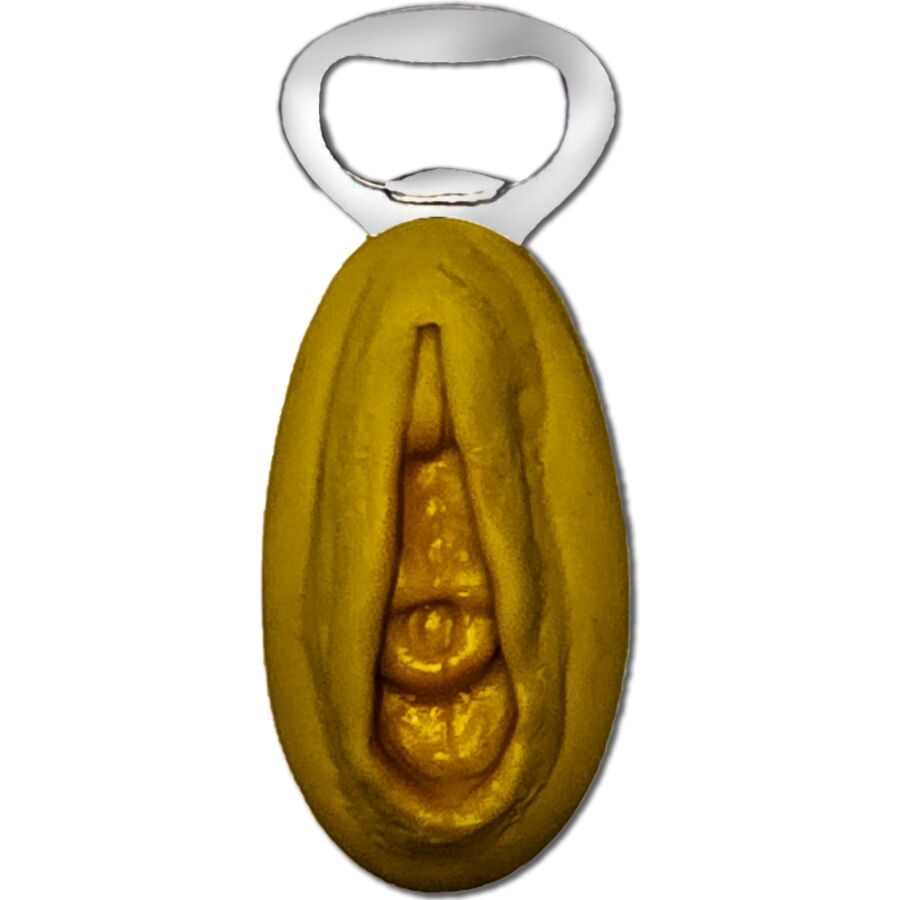 DIABLO PICANTE – OUVRE-BOÎTE EN ARGENT AVEC UNE FORME DE VAGIN DORÉ