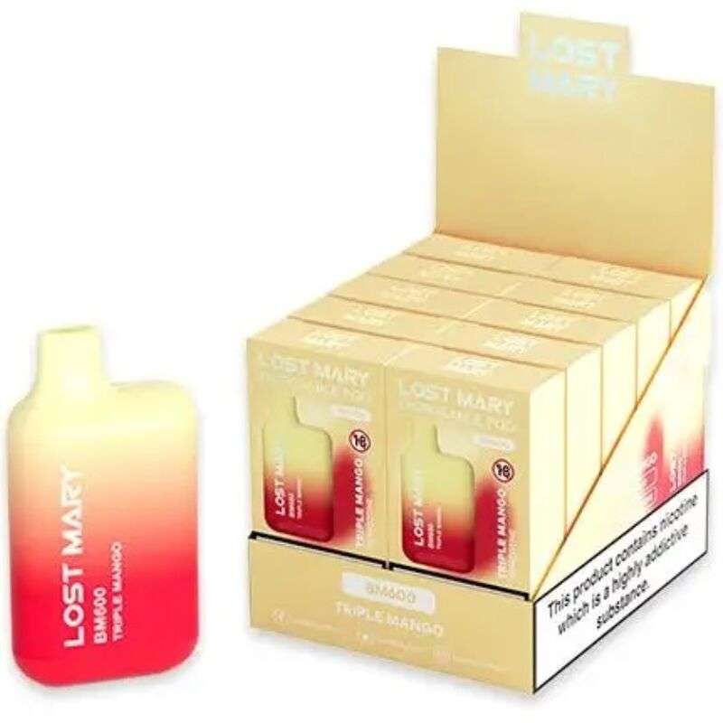 LOST MARY – (PACK EXPOSANT PROFESSIONNEL -10 UNITÉS) BM600 NICOTINE VAPER 2% JETABLE TRIPLE MANGUE