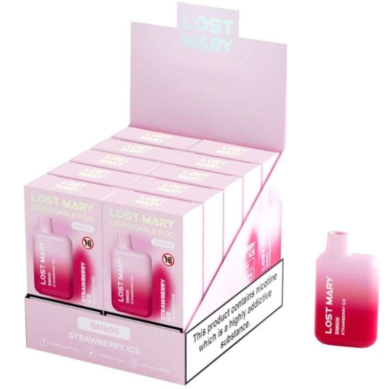 LOST MARY – (PACK PROFESSIONNEL EXPOSANT -10 UNITÉS) BM600 NICOTINE VAPER 2% JETABLE FRAISE GLACE
