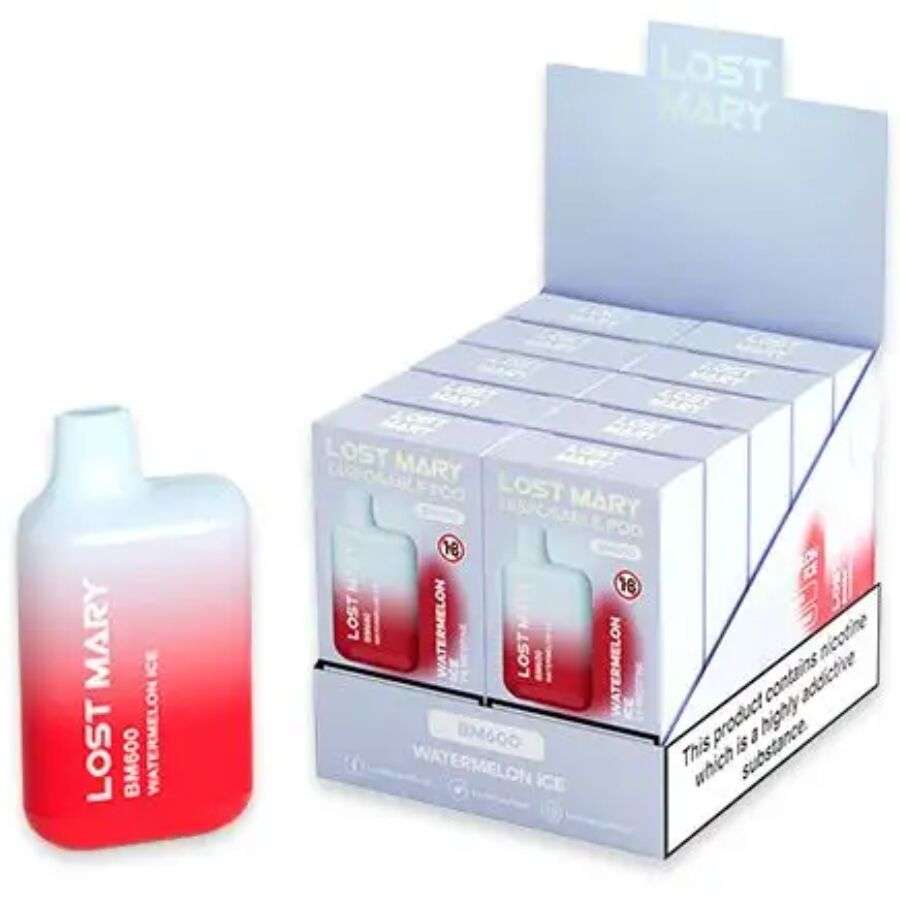 LOST MARY – (PACK PROFESSIONNEL EXPOSANT -10 UNITÉS) BM600 NICOTINE VAPER 2% JETABLE WATERMELON ICE