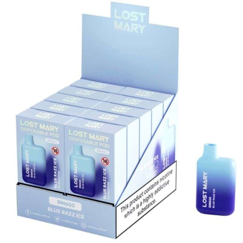 LOST MARY – (PACK PROFESSIONNEL EXPOSANT -10 UNITÉS) BM600 NICOTINE VAPER 2% JETABLE BLUE RAZZ ICE