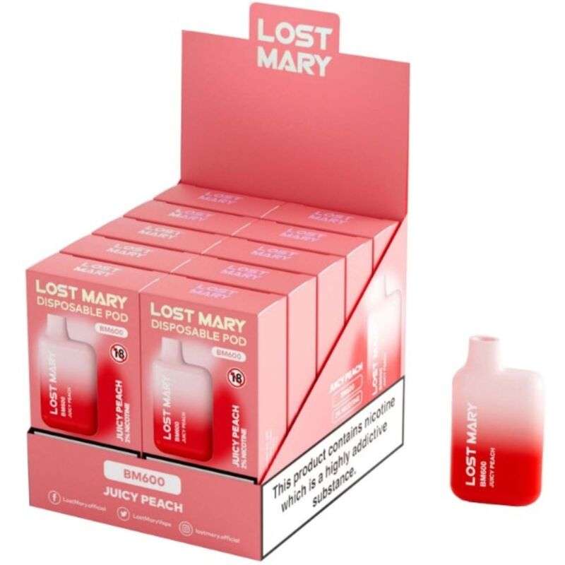 LOST MARY – (PACK PROFESSIONNEL EXPOSANT -10 UNITÉS) BM600 NICOTINE VAPER 2% JETABLE JUICY PEACH