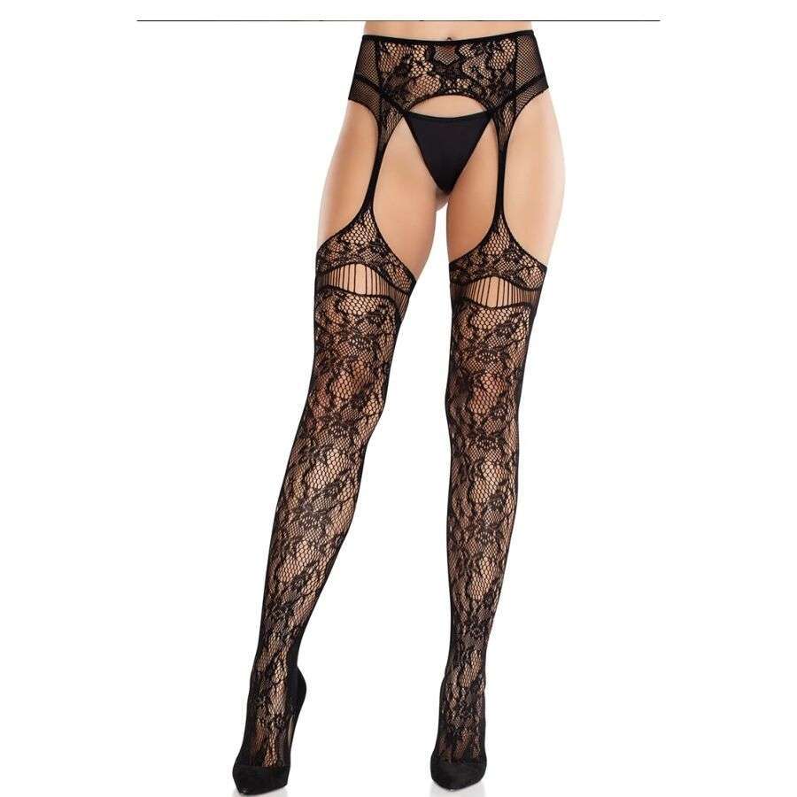 LEG AVENUE – BAS EN DENTELLE AVEC JARRETELLES NOIR