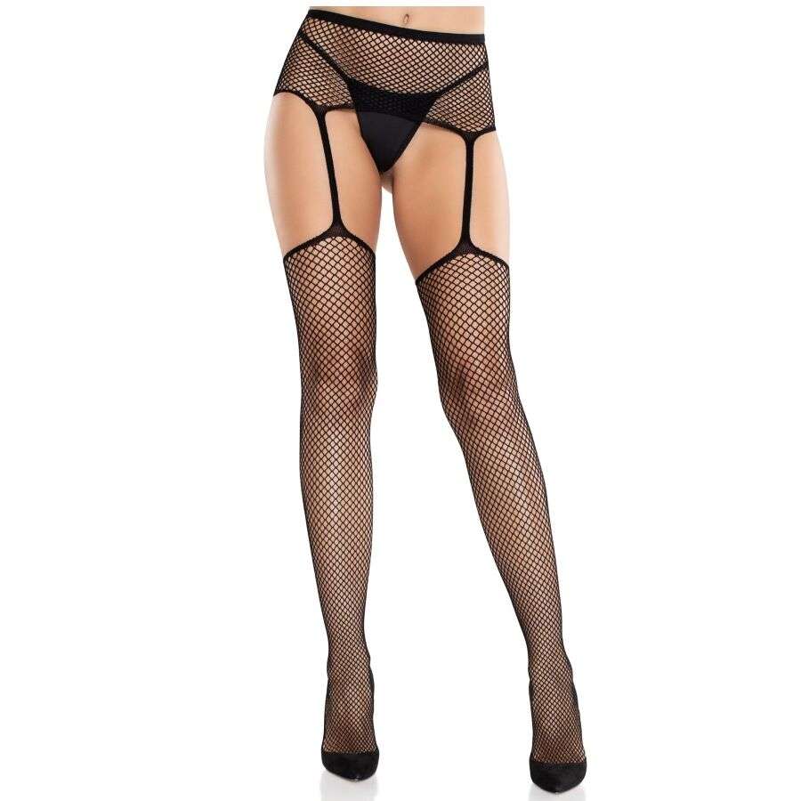 LEG AVENUE – BAS EN DENTELLE AVEC CROIX ET PORTE-JARRETELLES NOIR