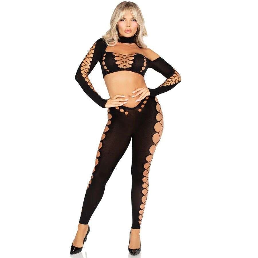 LEG AVENUE – CROP TOP ET LEGGINGS DÉCOUPÉS SANS COUTURE NOIR